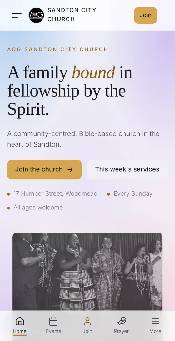 Screenshot: Open the church website