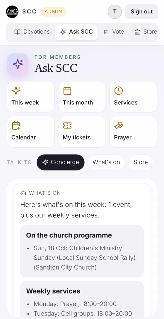 Screenshot: Ask SCC a question