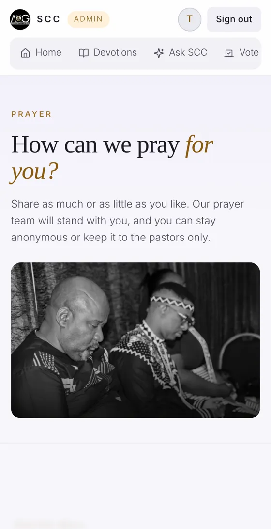 Screenshot: Ask for prayer